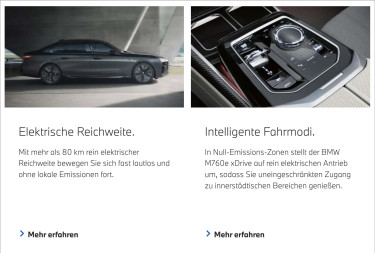 2 Teaser der BMW Website mit Bildunterschrift