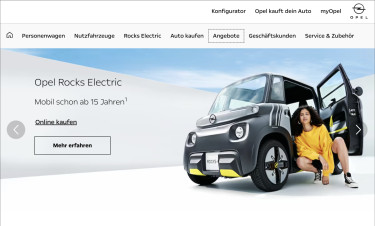 Screenshot opel.de: Navigationspunkt ausgewählt via Tab mit gerade noch ausreichendem Konstrast