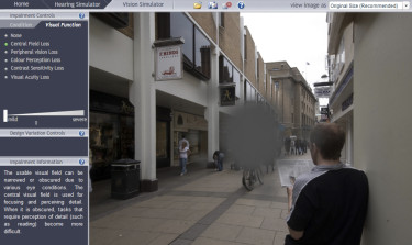 Screenshot der Software Impairment Simulator: Visualisierung der Sehschwäche Fokus-Verlust